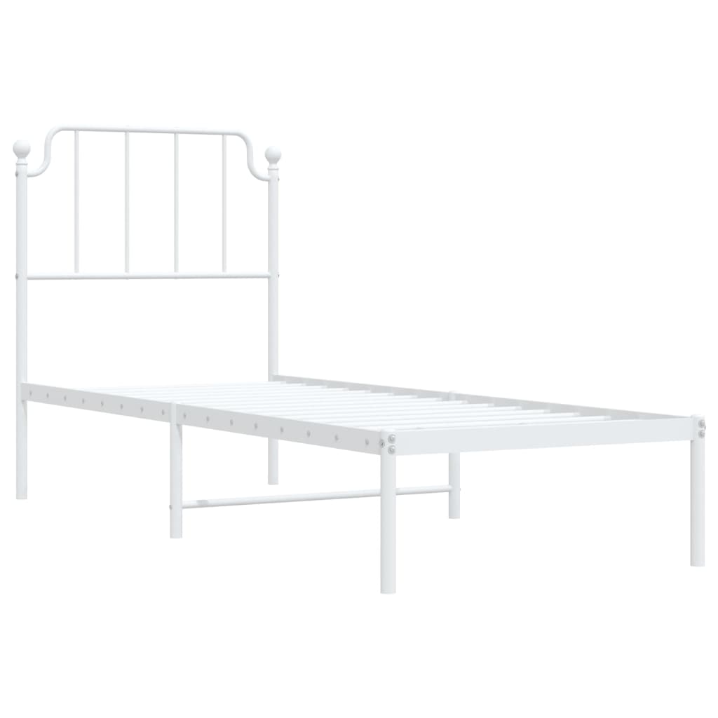 vidaXL Metal Bed Frame without Mattress with Headboard White 75x190cm