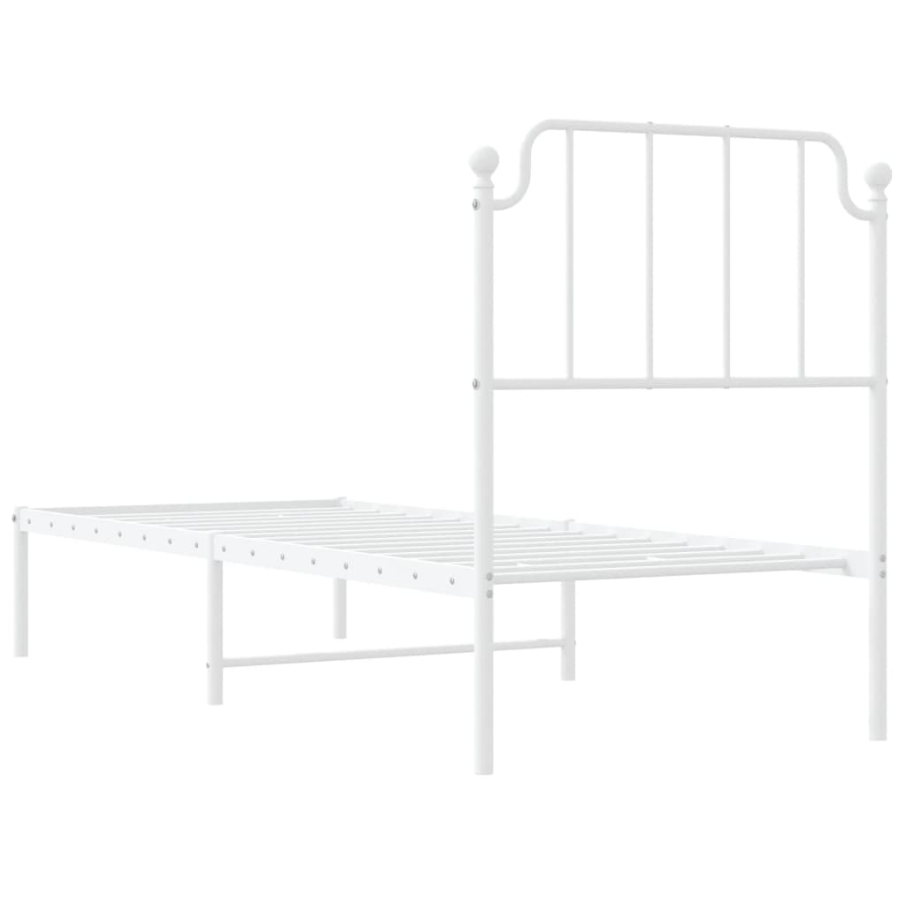 vidaXL Metal Bed Frame without Mattress with Headboard White 75x190cm