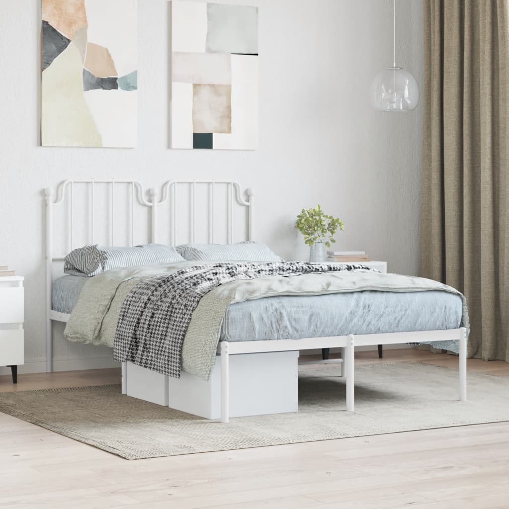 Metal Bed Frame without Mattress with Headboard White 120x190cm