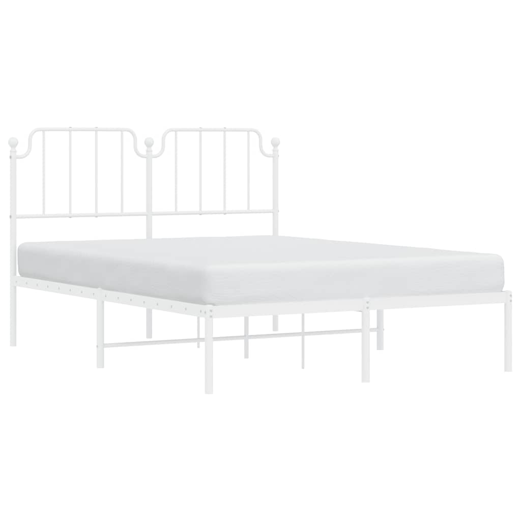 Metal Bed Frame without Mattress with Headboard White 135x190cm