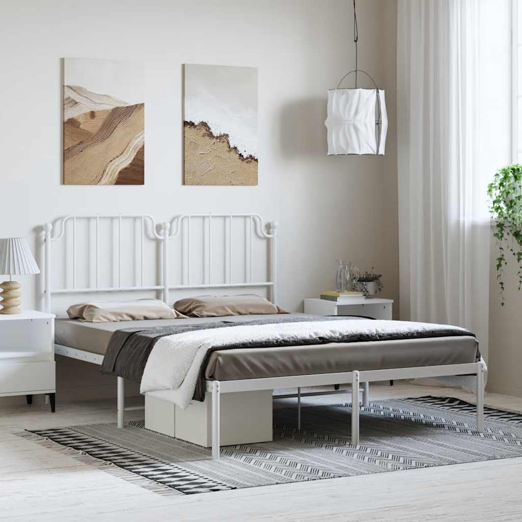 Metal Bed Frame without Mattress with Headboard White 150x200cm