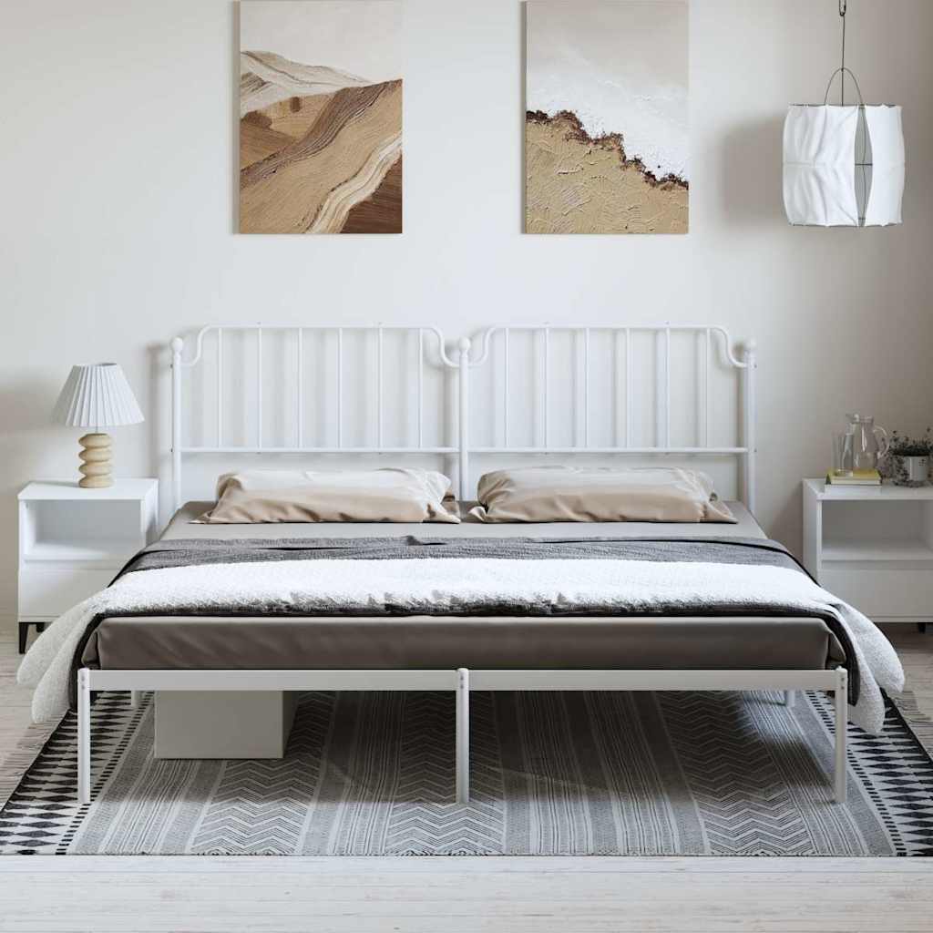 Metal Bed Frame without Mattress with Headboard White 193x203cm