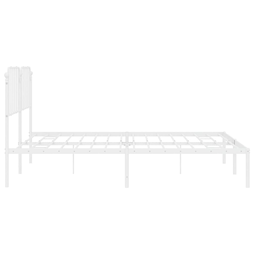 Metal Bed Frame without Mattress with Headboard White 193x203cm