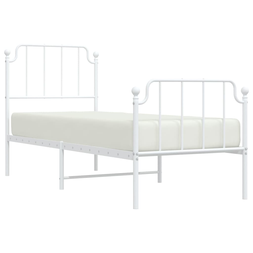 Metal Bed Frame without Mattress with Footboard White 75x190cm