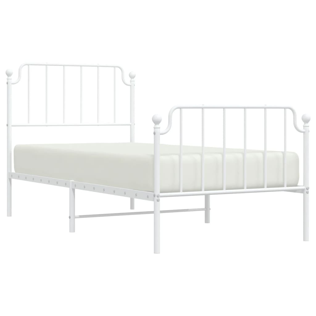 Metal Bed Frame without Mattress with Footboard White 90x200cm