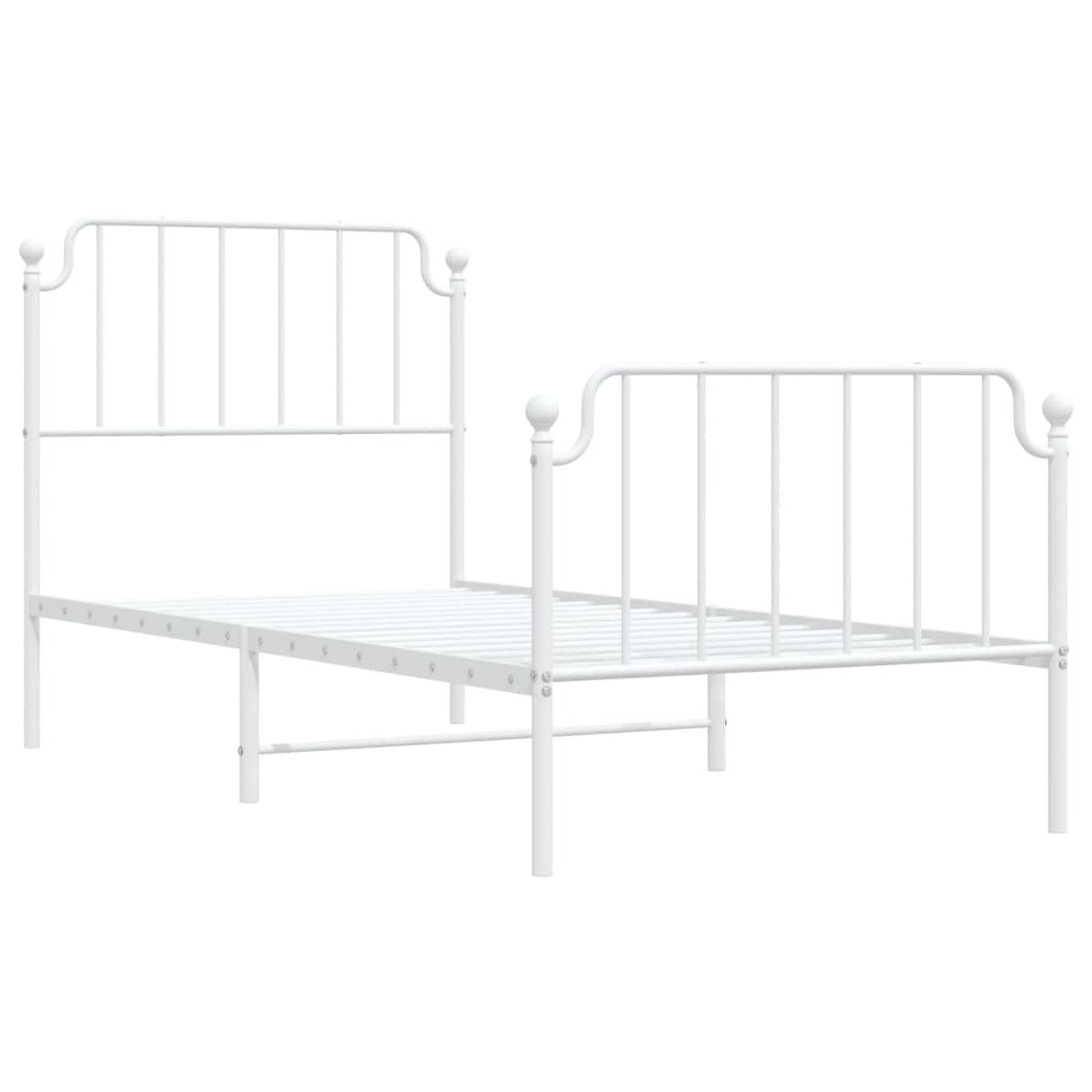 Metal Bed Frame without Mattress with Footboard White 90x200cm