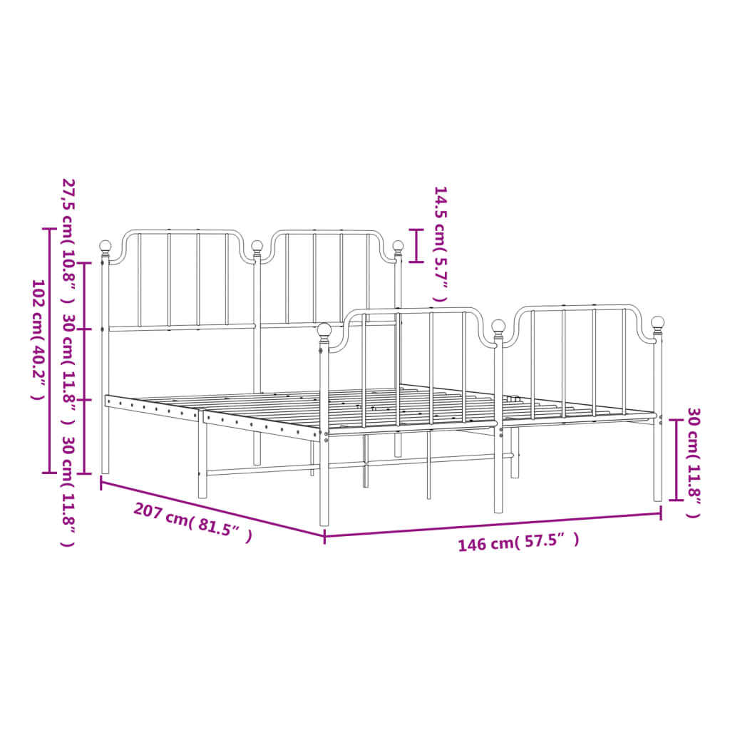 Metal Bed Frame without Mattress with Footboard White 140x200cm