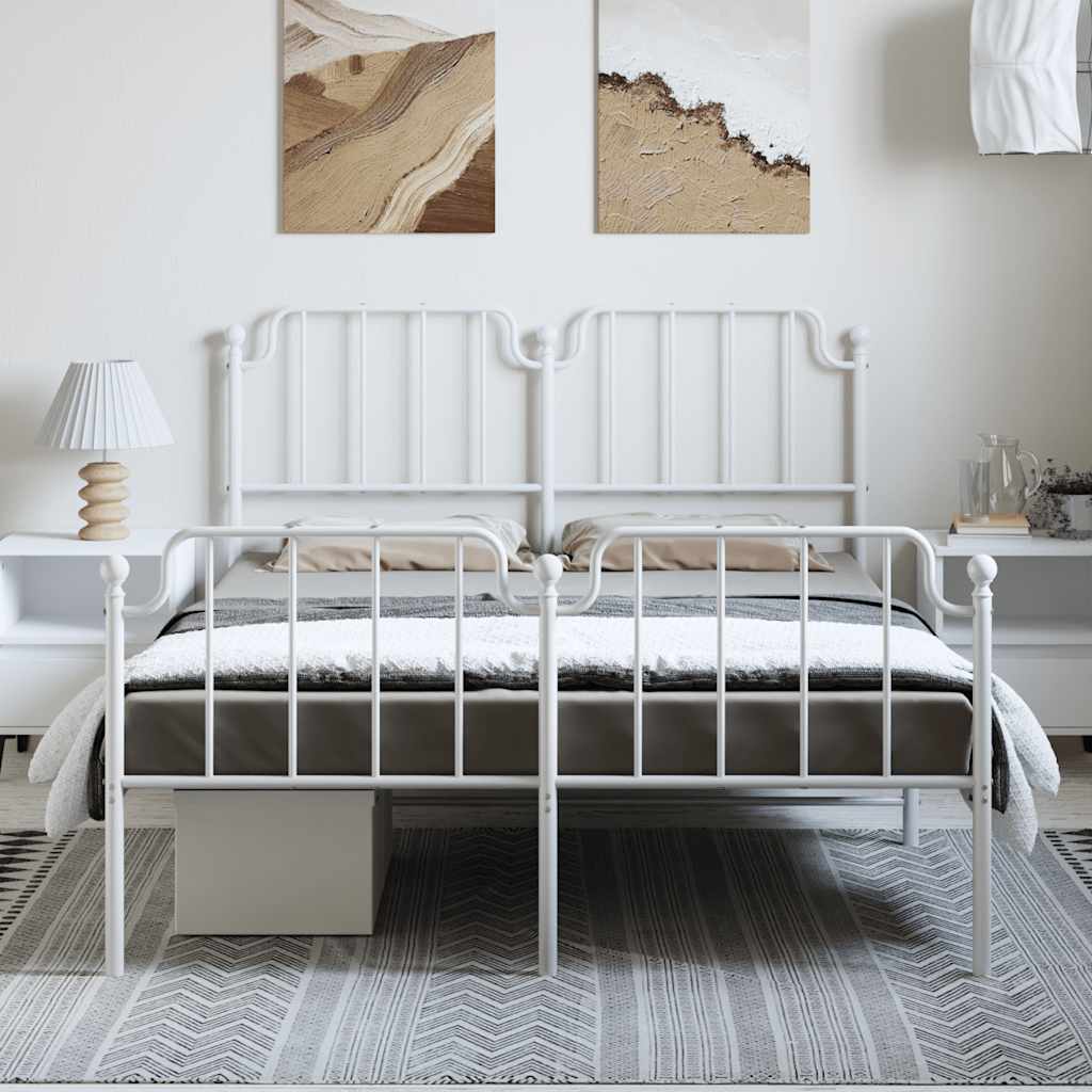 Metal Bed Frame without Mattress with Footboard White 150x200cm