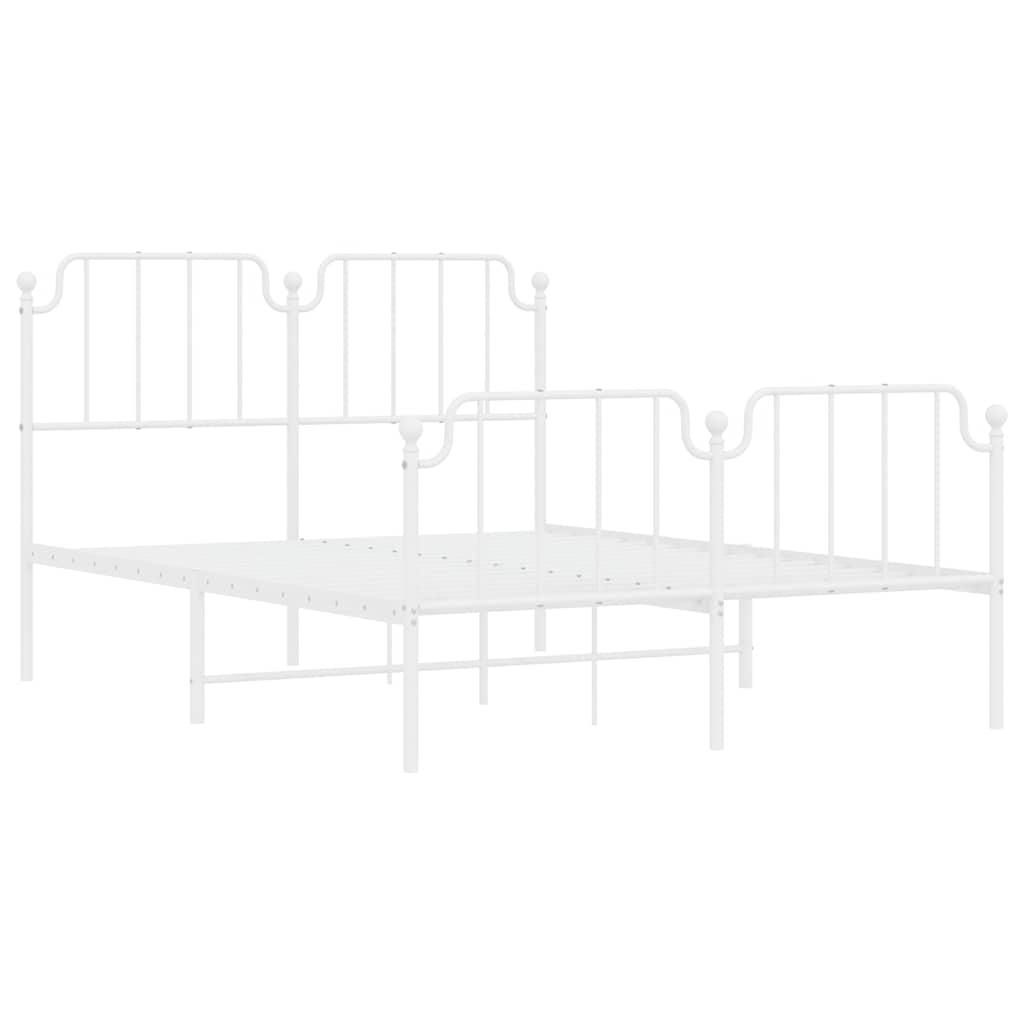 Metal Bed Frame without Mattress with Footboard White 150x200cm