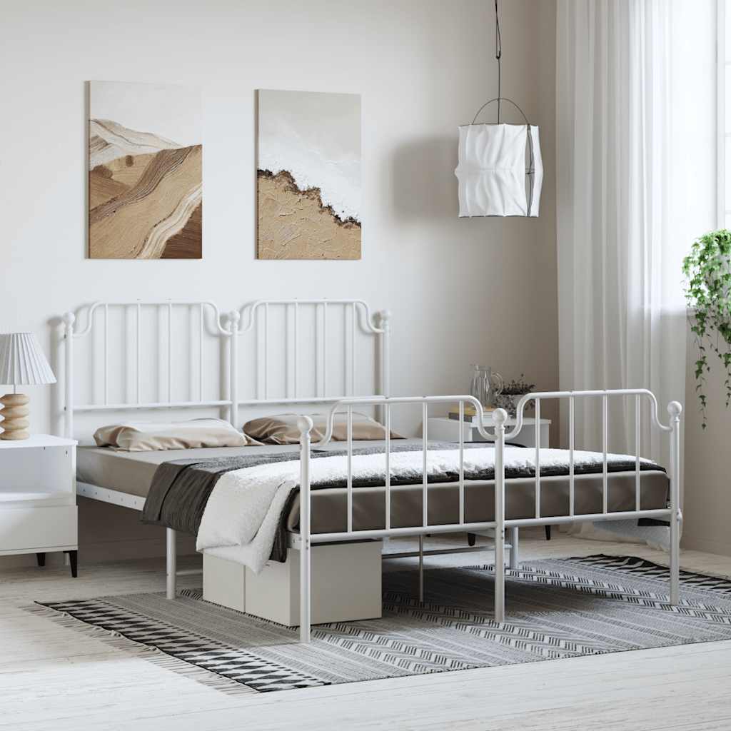 Metal Bed Frame without Mattress with Footboard White 150x200cm