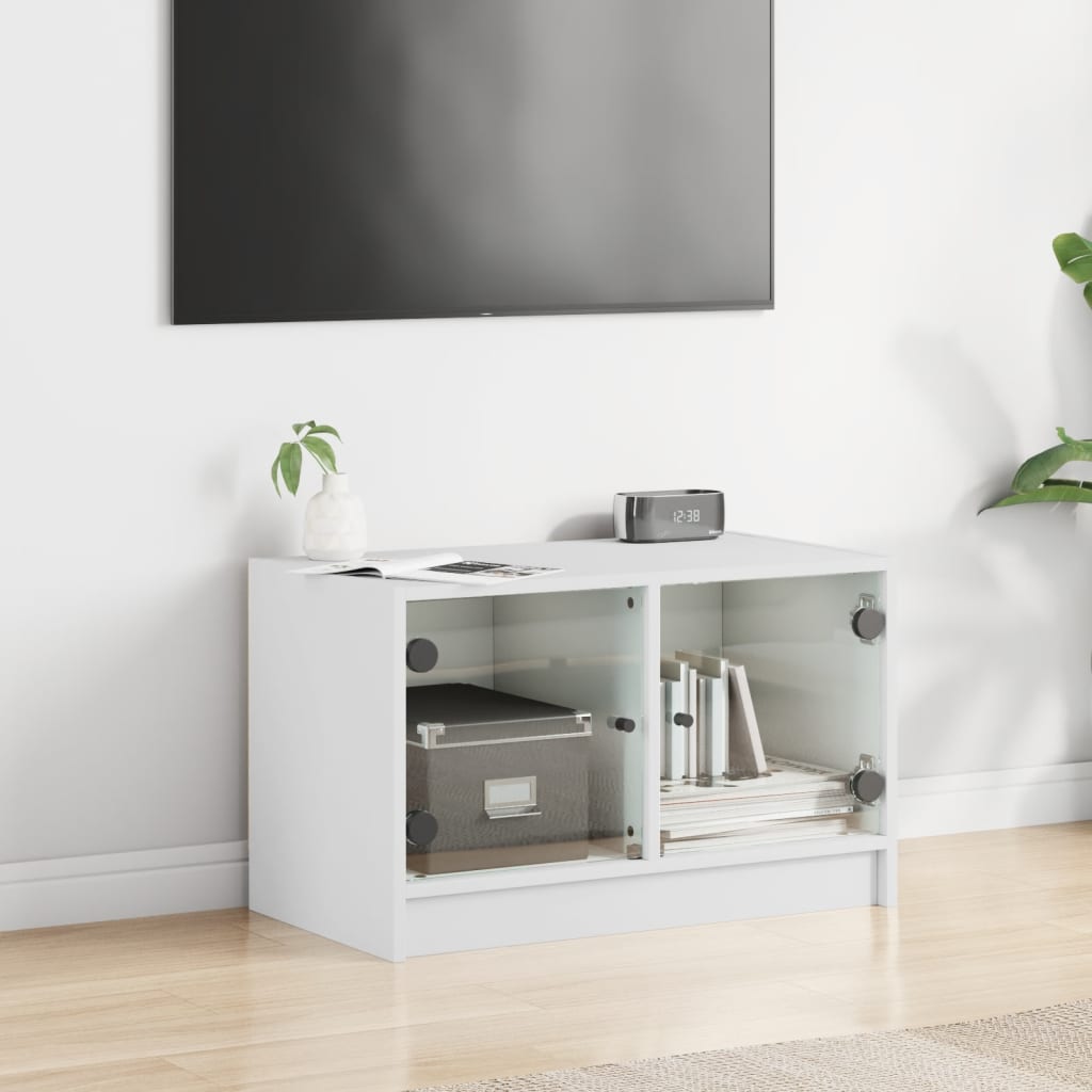 vidaXL TV Cabinet with Glass Doors White 68x37x42 cm