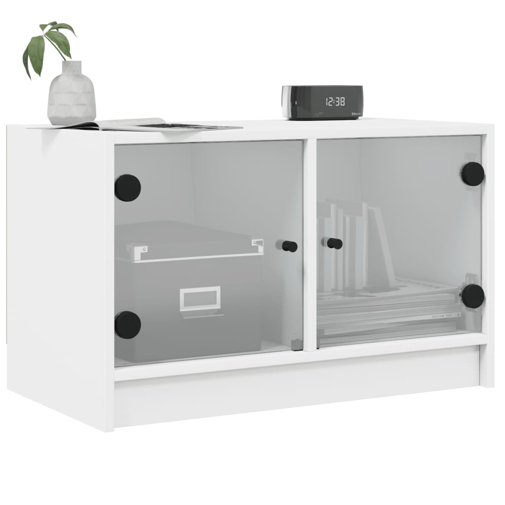 vidaXL TV Cabinet with Glass Doors White 68x37x42 cm