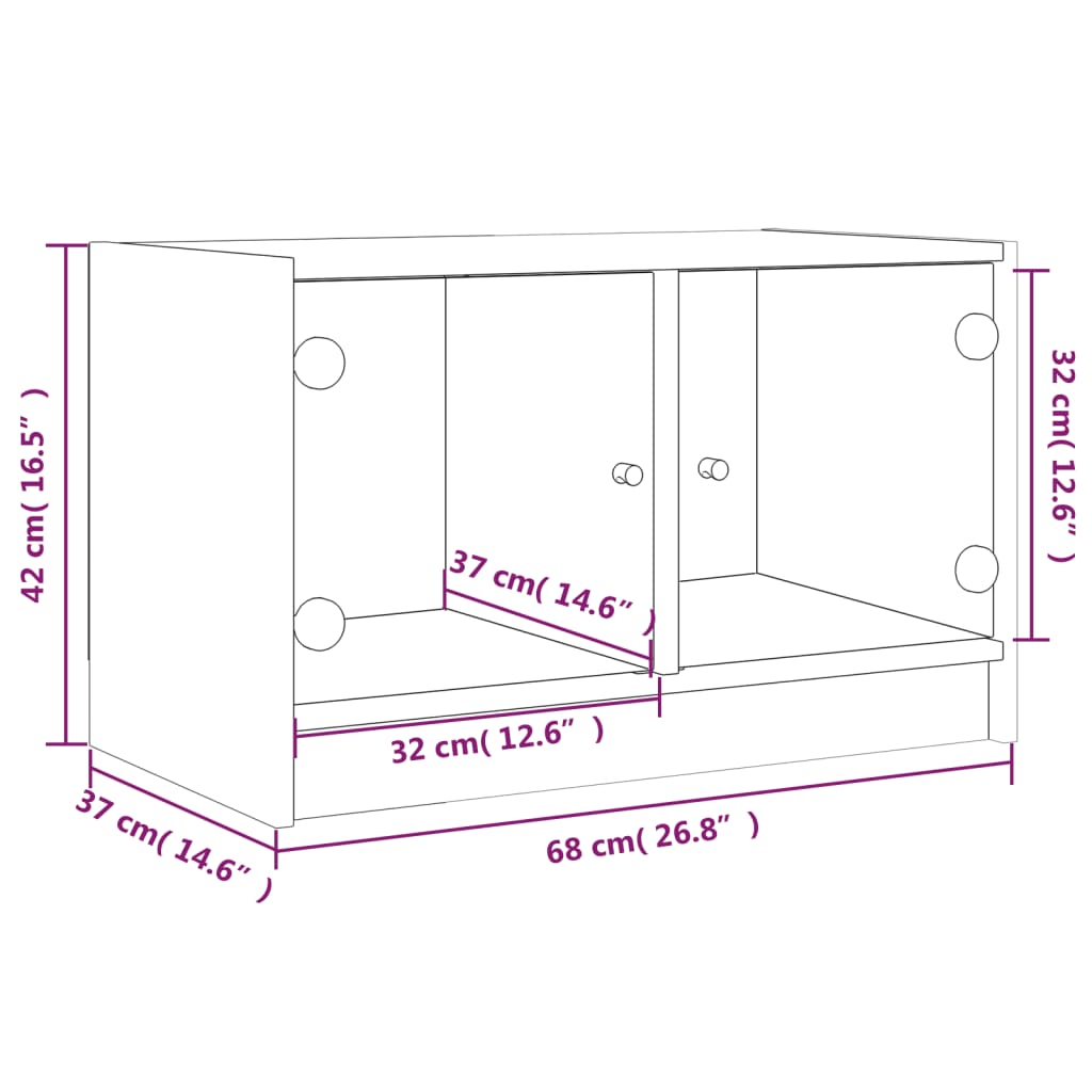 vidaXL TV Cabinet with Glass Doors White 68x37x42 cm