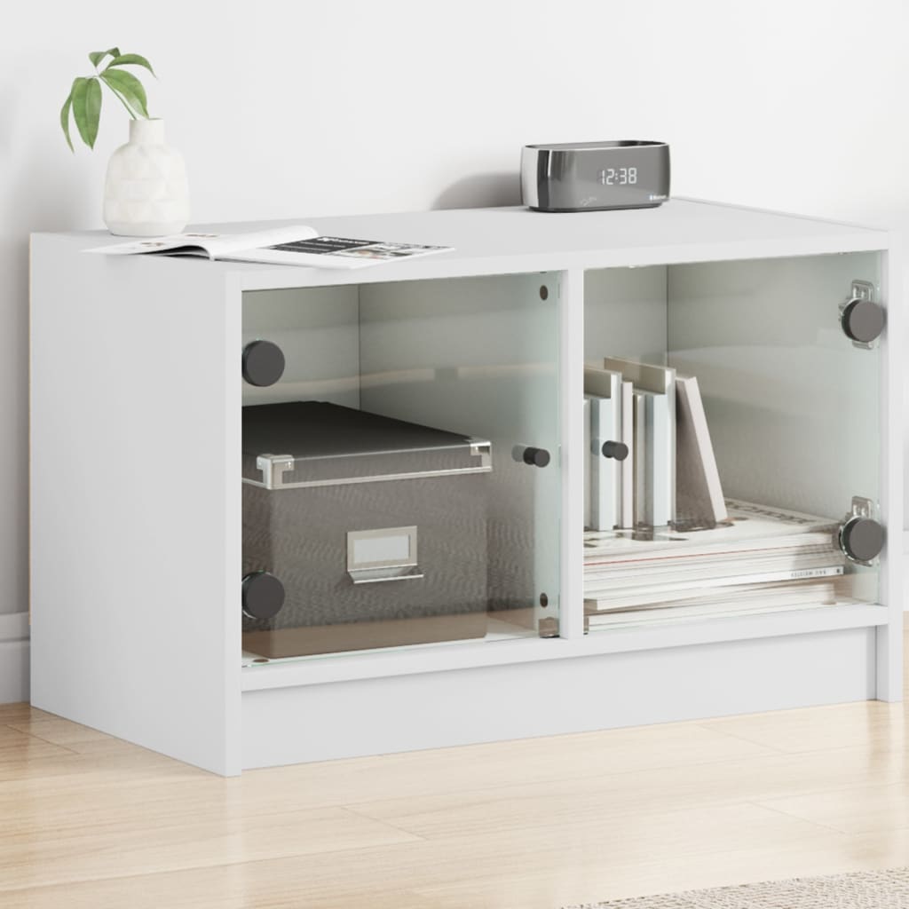 vidaXL TV Cabinet with Glass Doors White 68x37x42 cm