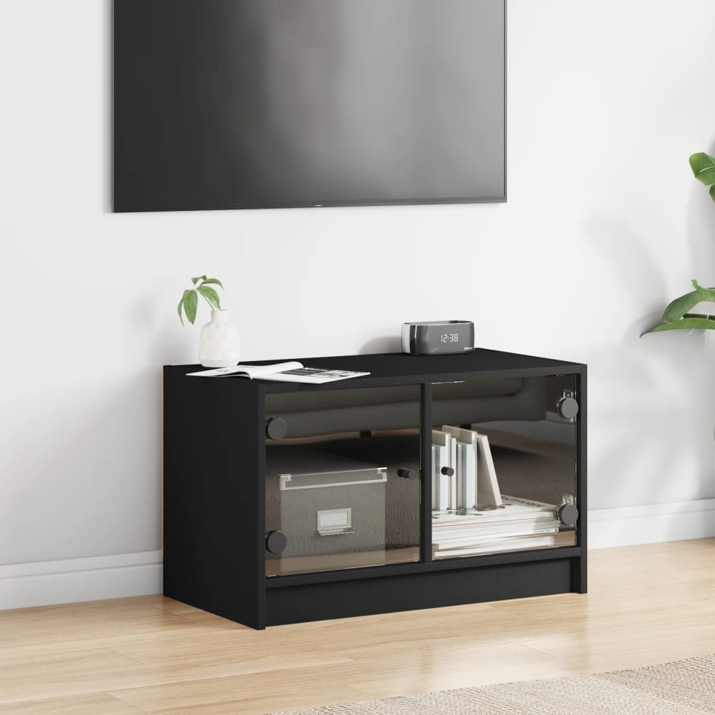 vidaXL TV Cabinet with Glass Doors Black 68x37x42 cm