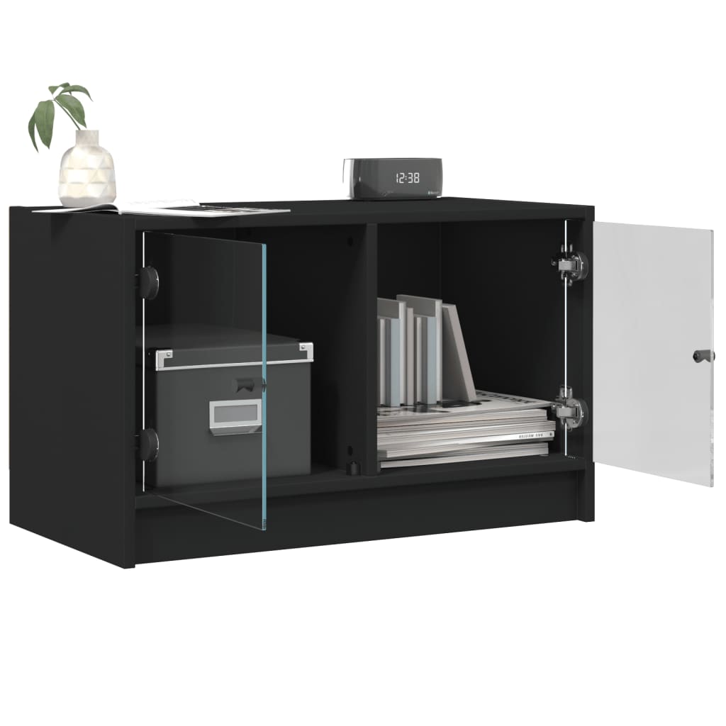 vidaXL TV Cabinet with Glass Doors Black 68x37x42 cm