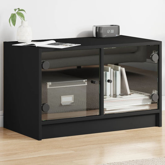 vidaXL TV Cabinet with Glass Doors Black 68x37x42 cm