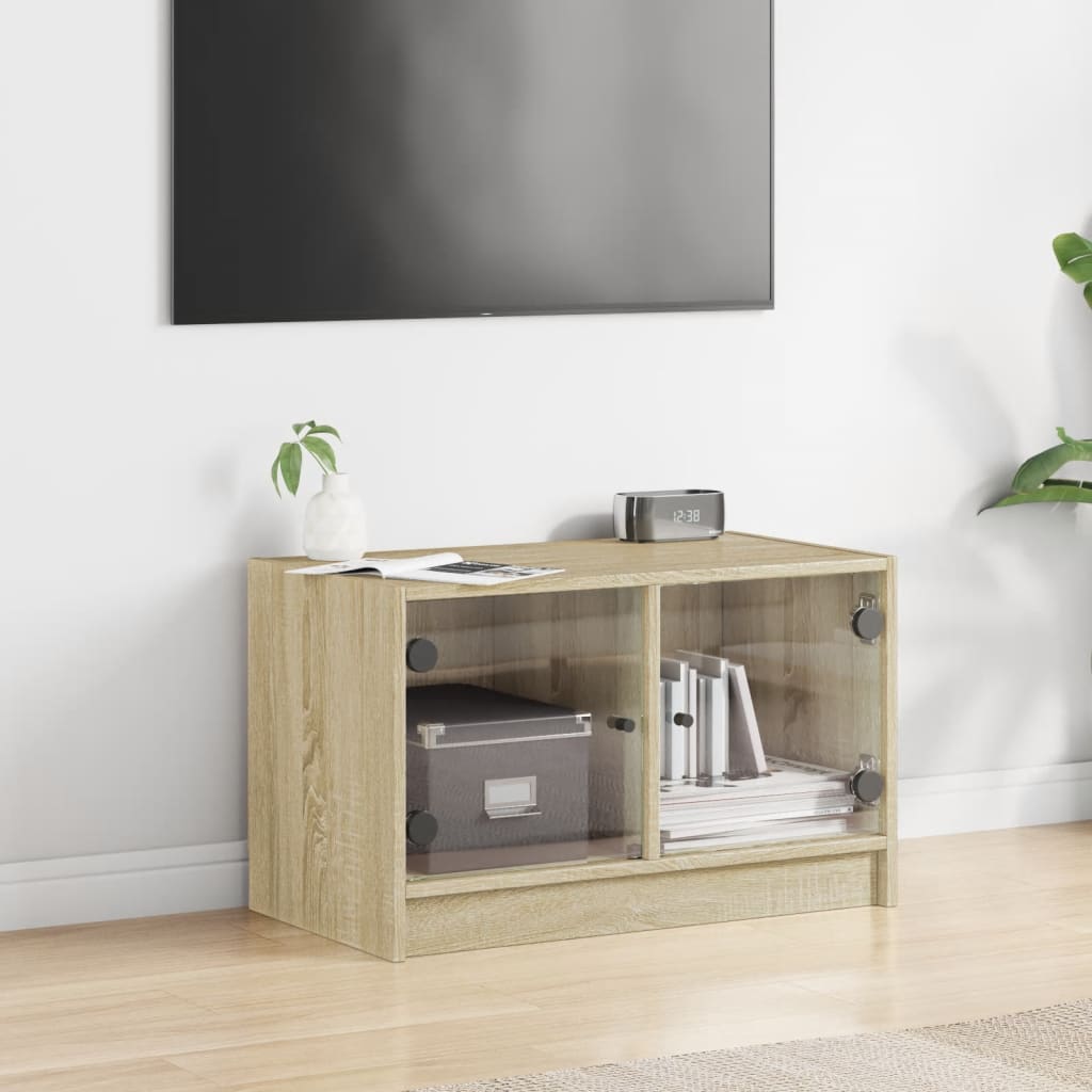 vidaXL TV Cabinet with Glass Doors Sonoma Oak 68x37x42 cm