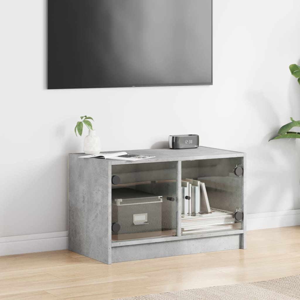 vidaXL TV Cabinet with Glass Doors Concrete Grey 68x37x42 cm