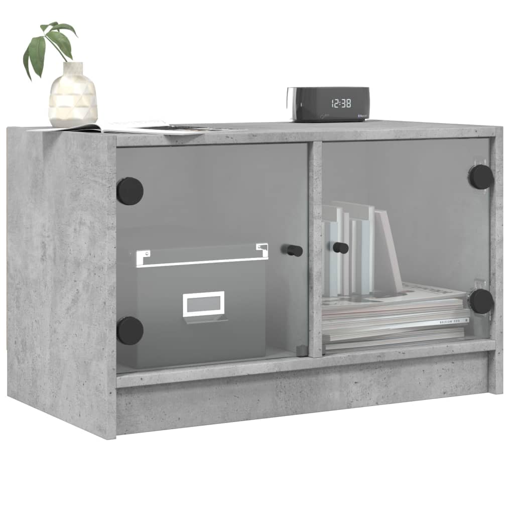 vidaXL TV Cabinet with Glass Doors Concrete Grey 68x37x42 cm