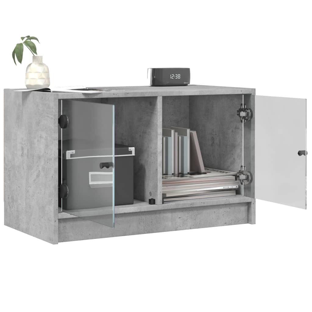 vidaXL TV Cabinet with Glass Doors Concrete Grey 68x37x42 cm