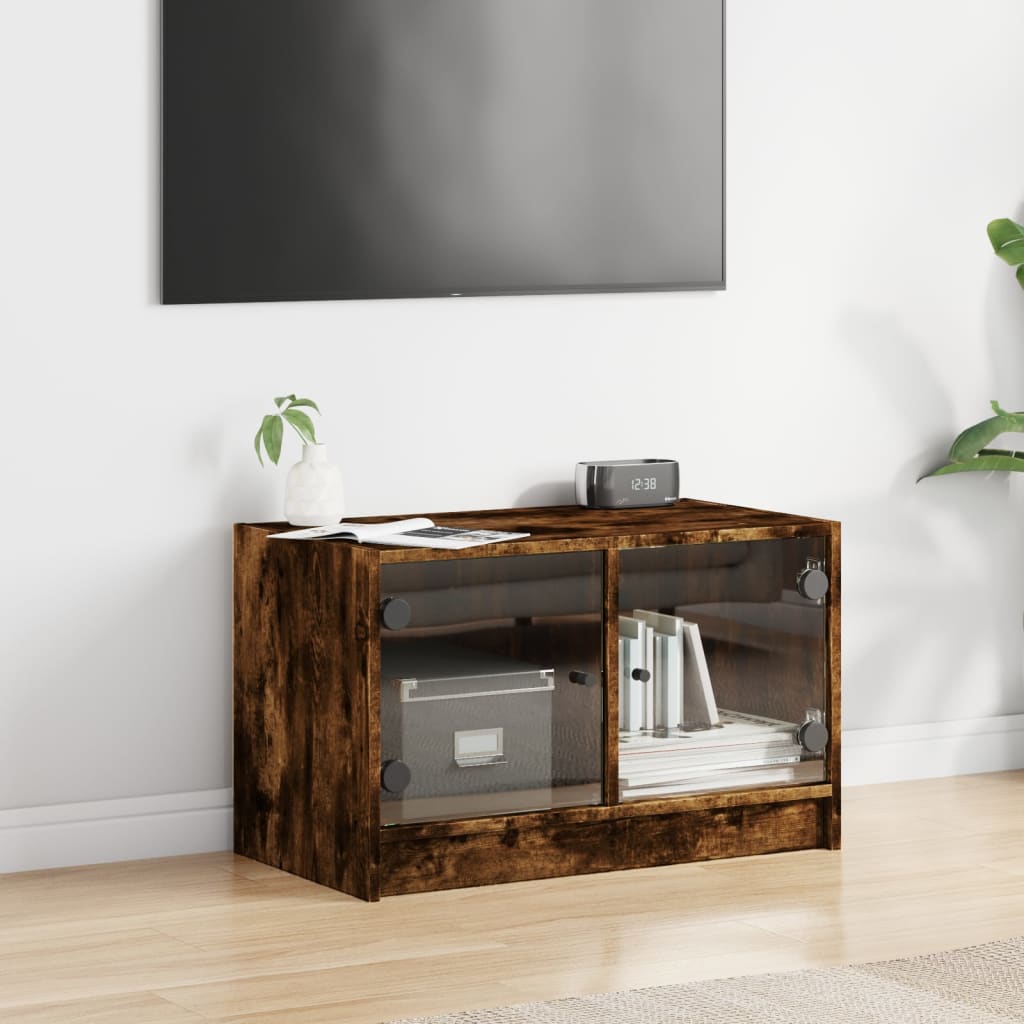 vidaXL TV Cabinet with Glass Doors Smoked Oak 68x37x42 cm