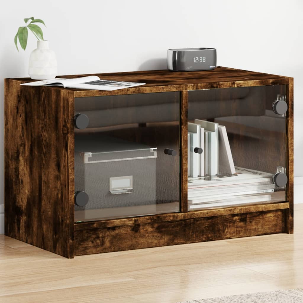 vidaXL TV Cabinet with Glass Doors Smoked Oak 68x37x42 cm