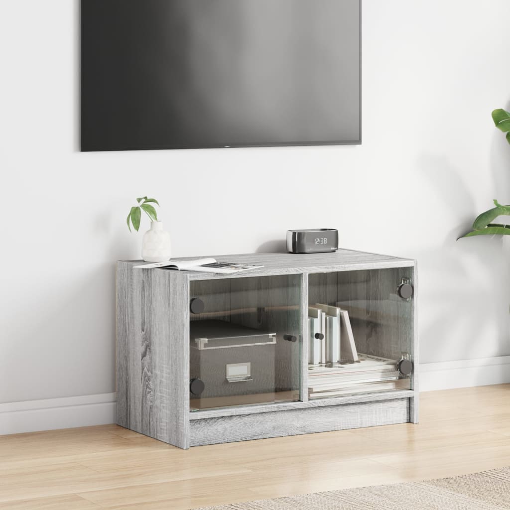 vidaXL TV Cabinet with Glass Doors Grey Sonoma 68x37x42 cm