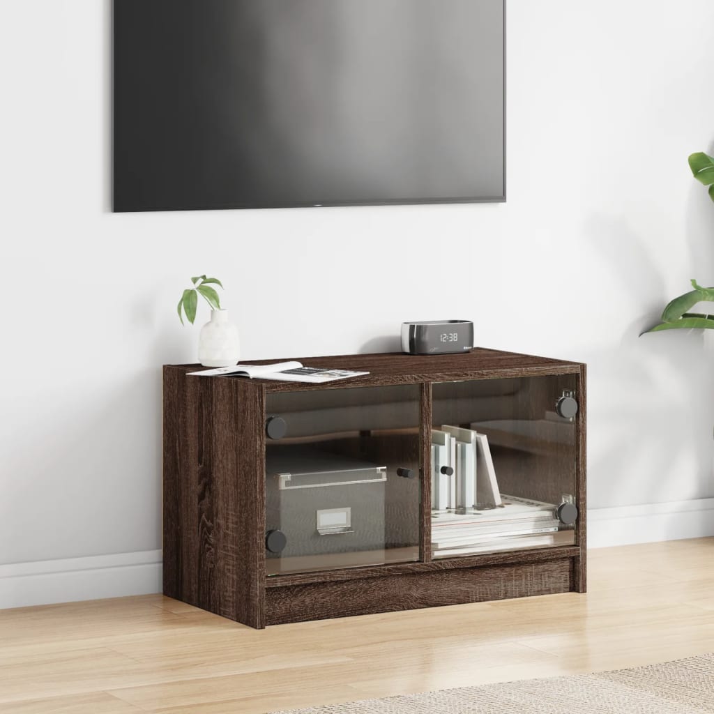 vidaXL TV Cabinet with Glass Doors Brown Oak 68x37x42 cm