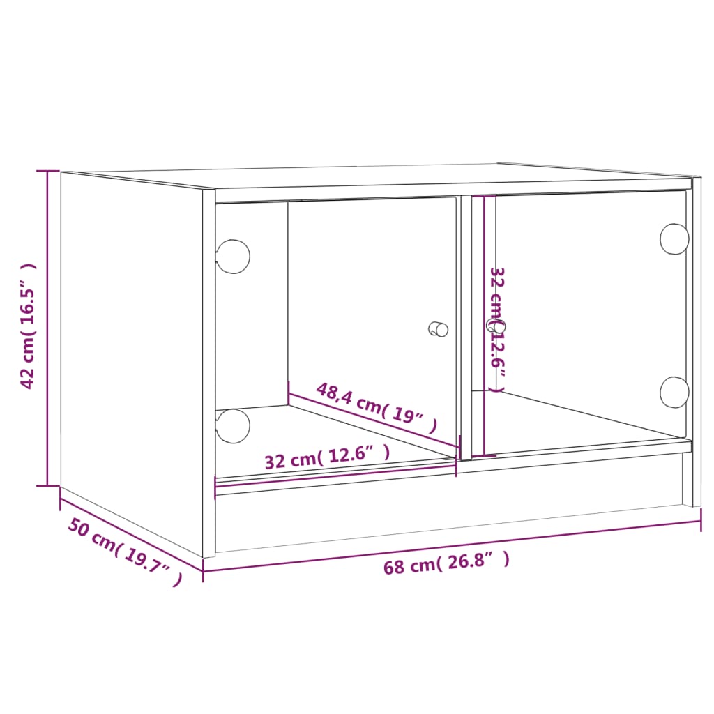 Coffee Table with Glass Doors Brown Oak 68x50x42 cm