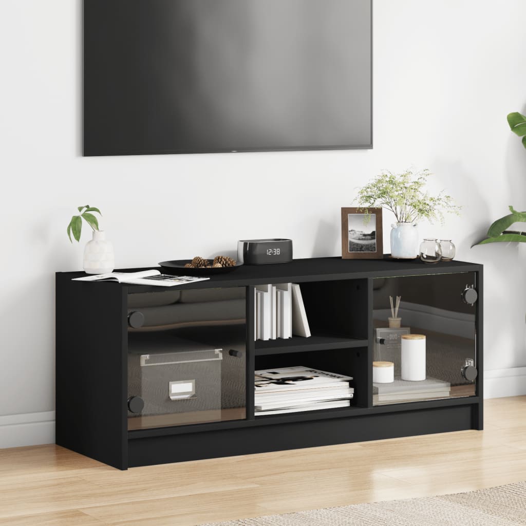 vidaXL TV Cabinet with Glass Doors Black 102x37x42 cm