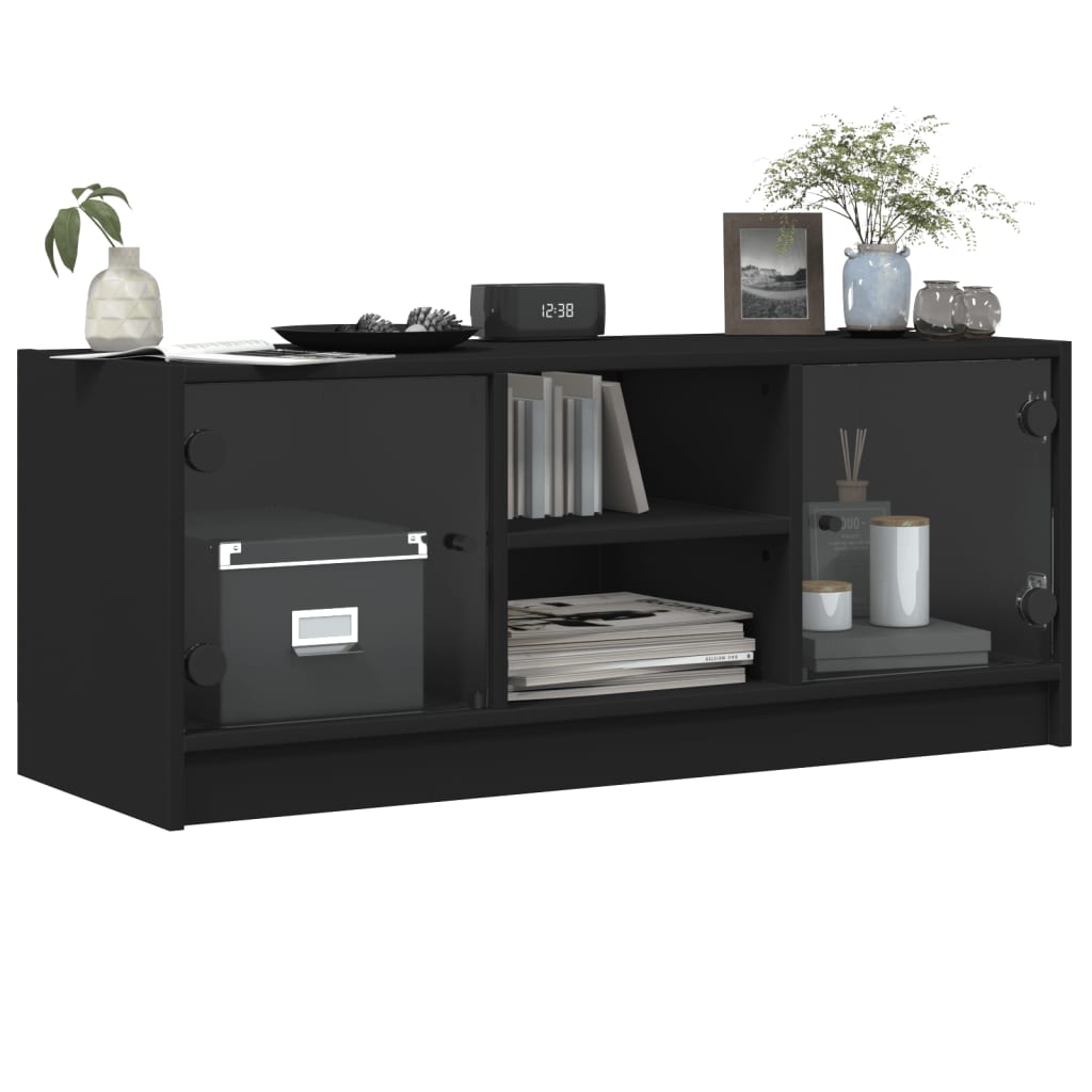 vidaXL TV Cabinet with Glass Doors Black 102x37x42 cm