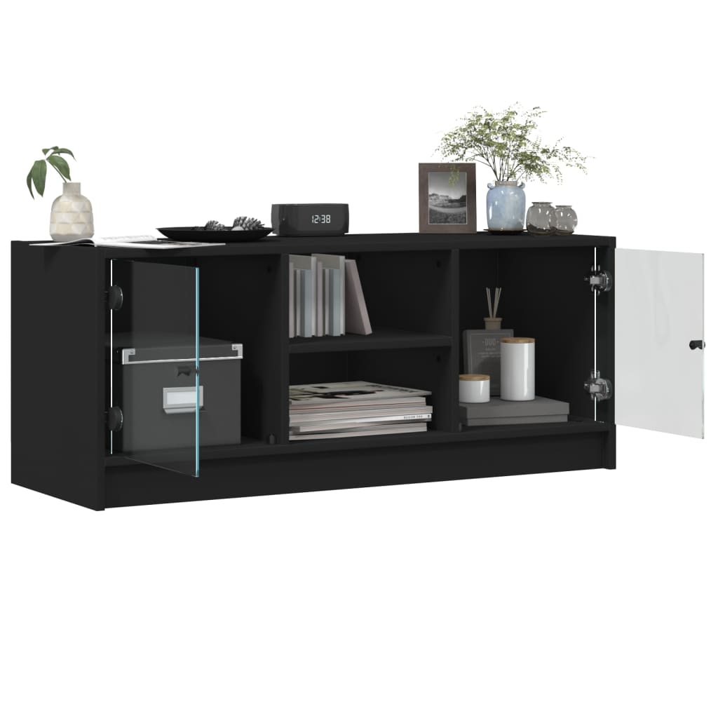 vidaXL TV Cabinet with Glass Doors Black 102x37x42 cm