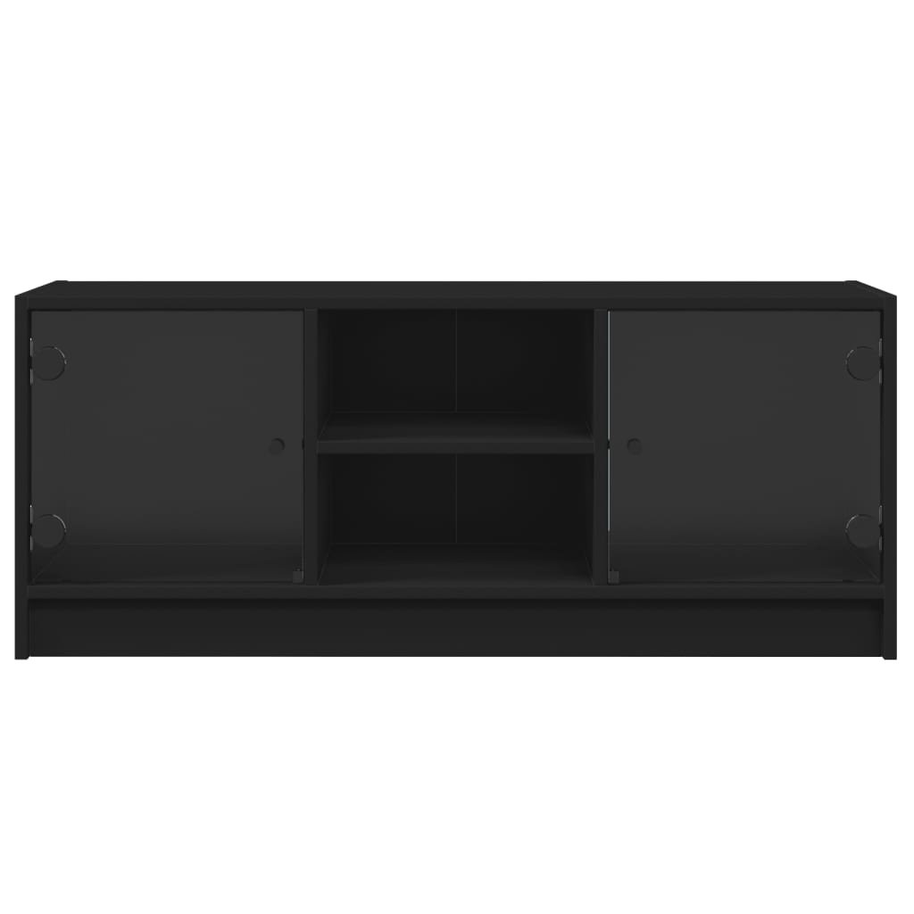 vidaXL TV Cabinet with Glass Doors Black 102x37x42 cm