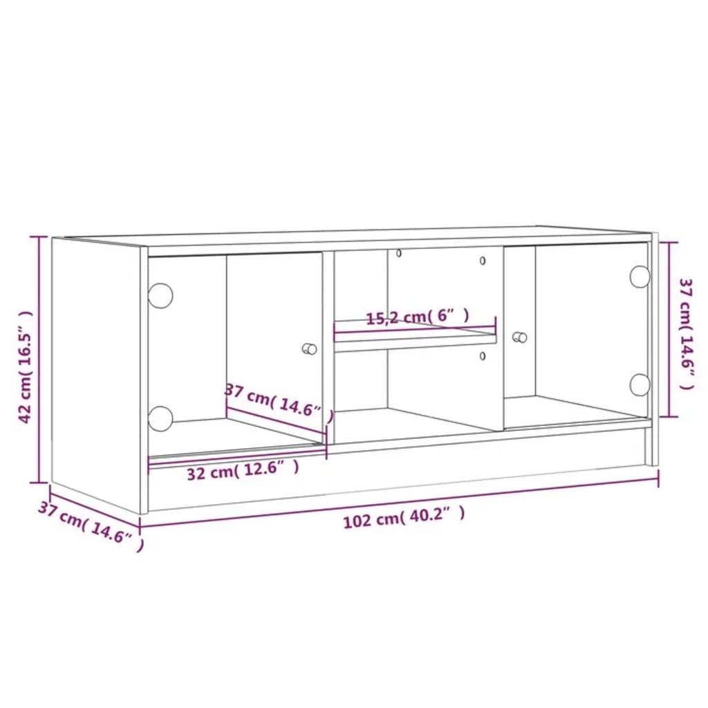 vidaXL TV Cabinet with Glass Doors Black 102x37x42 cm