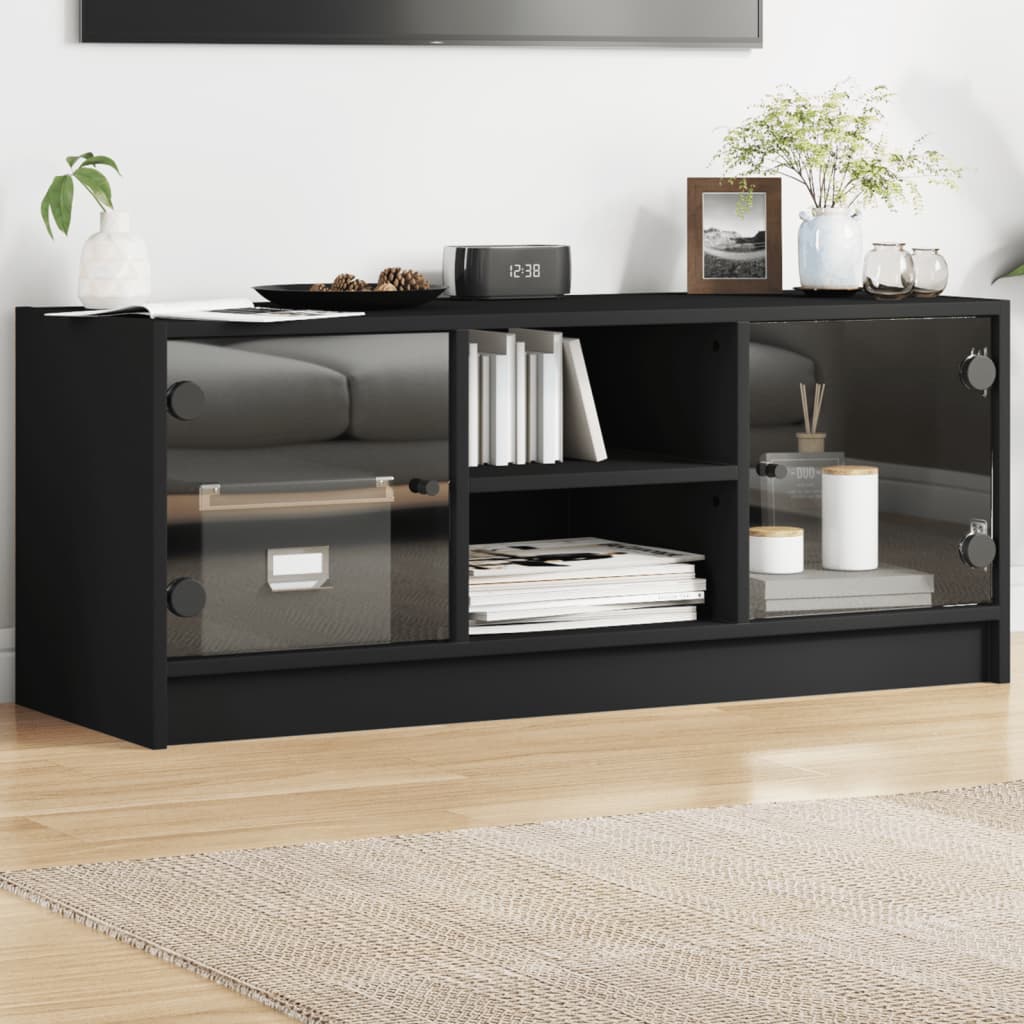 vidaXL TV Cabinet with Glass Doors Black 102x37x42 cm