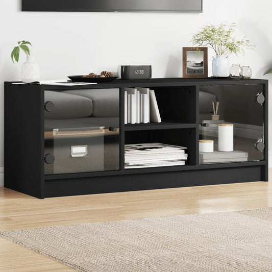 vidaXL TV Cabinet with Glass Doors Black 102x37x42 cm