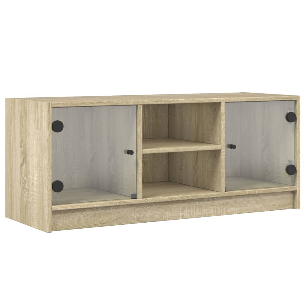 vidaXL TV Cabinet with Glass Doors Sonoma Oak 102x37x42 cm