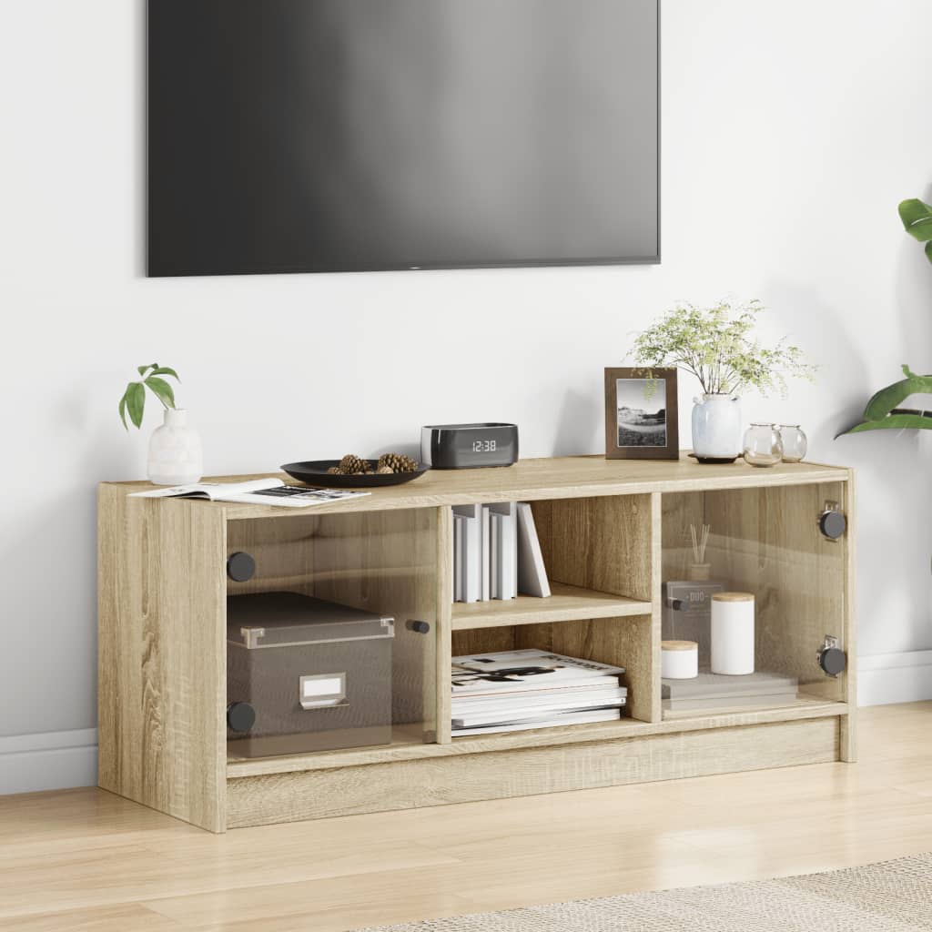 vidaXL TV Cabinet with Glass Doors Sonoma Oak 102x37x42 cm