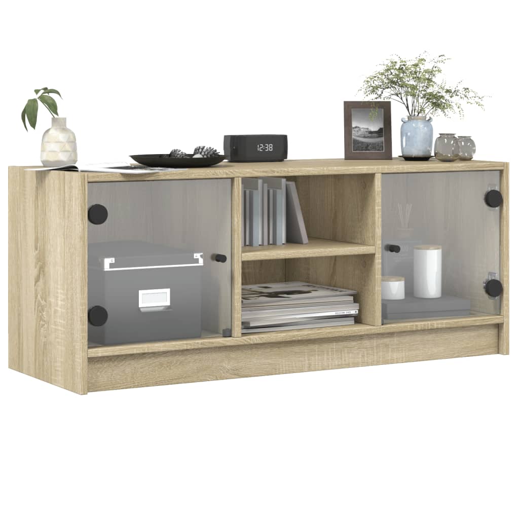 vidaXL TV Cabinet with Glass Doors Sonoma Oak 102x37x42 cm