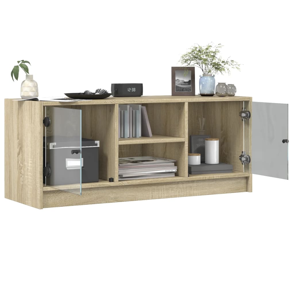 vidaXL TV Cabinet with Glass Doors Sonoma Oak 102x37x42 cm