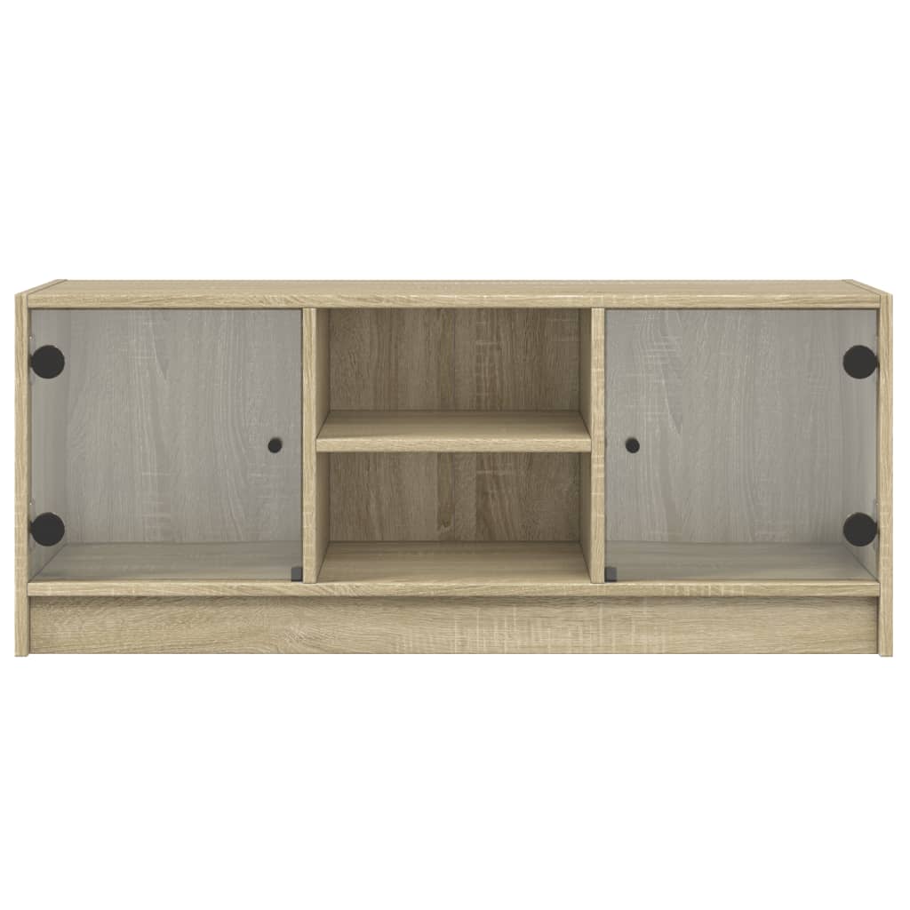 vidaXL TV Cabinet with Glass Doors Sonoma Oak 102x37x42 cm