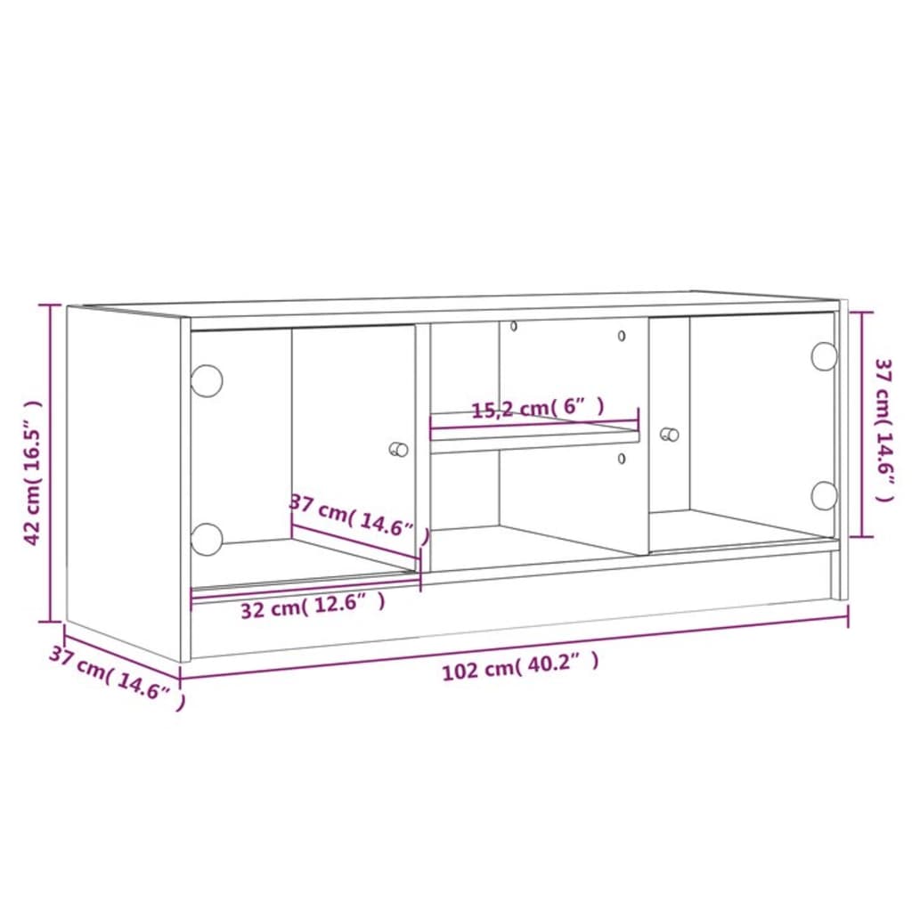 vidaXL TV Cabinet with Glass Doors Sonoma Oak 102x37x42 cm