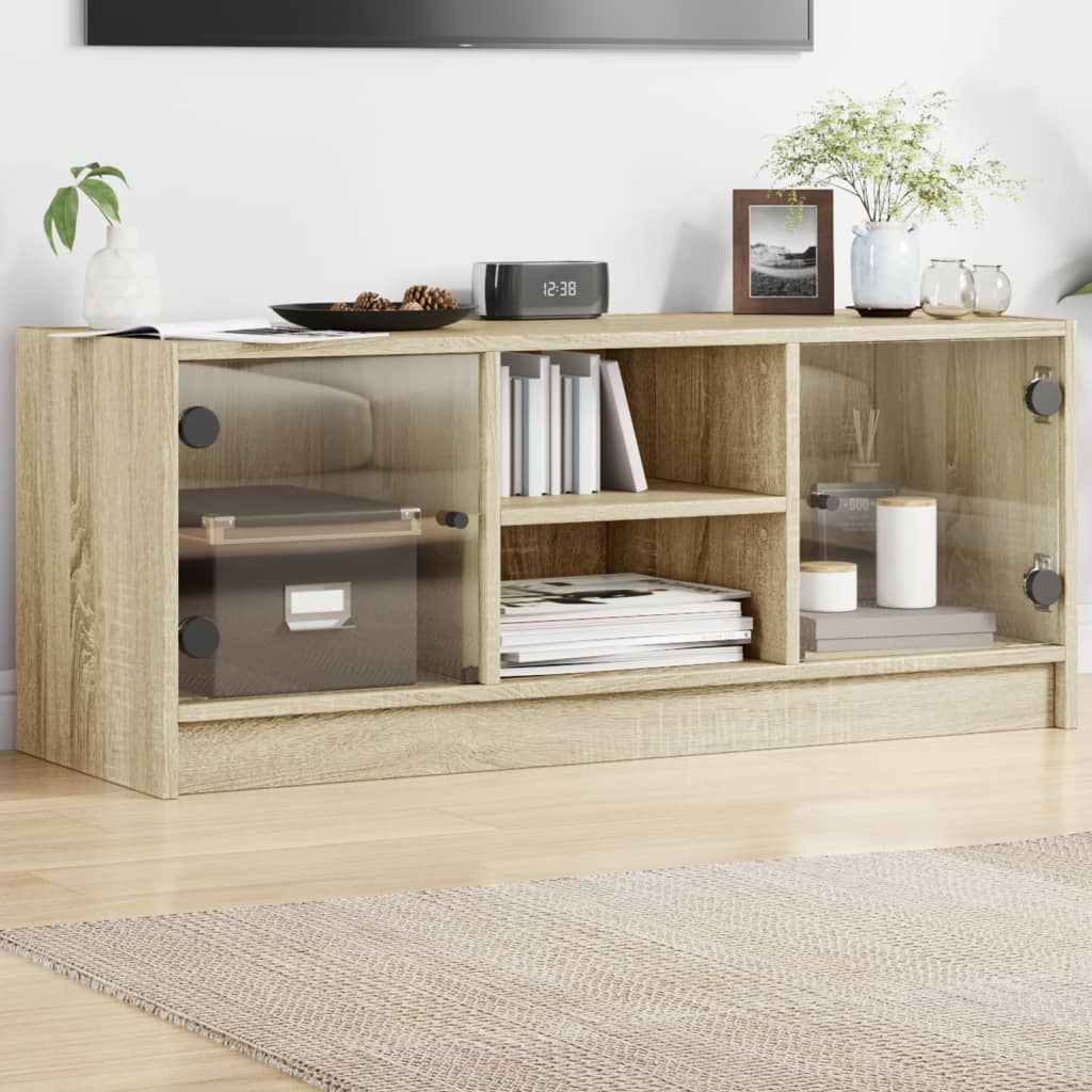 vidaXL TV Cabinet with Glass Doors Sonoma Oak 102x37x42 cm