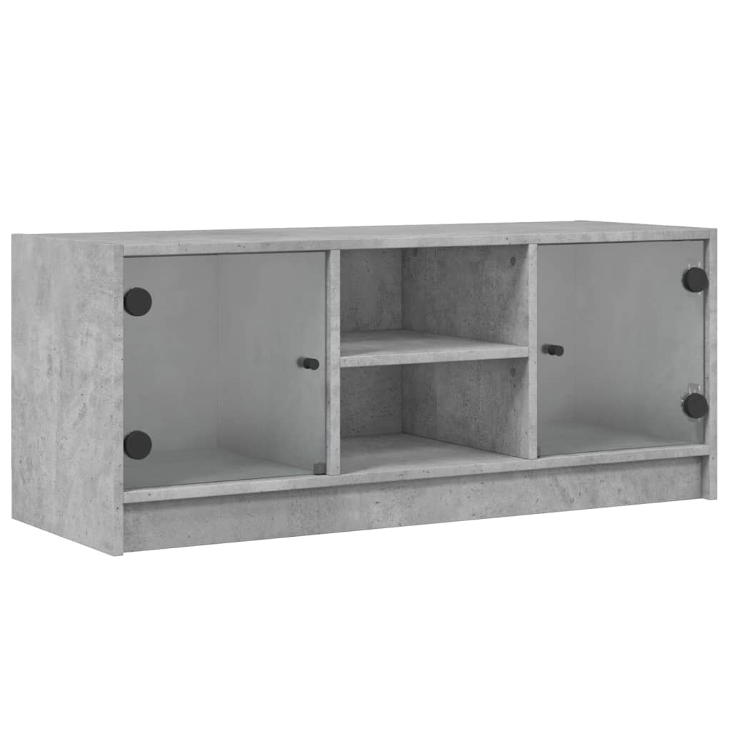 vidaXL TV Cabinet with Glass Doors Concrete Grey 102x37x42 cm