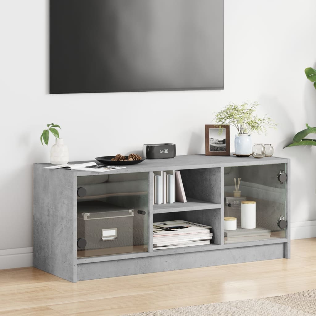 vidaXL TV Cabinet with Glass Doors Concrete Grey 102x37x42 cm