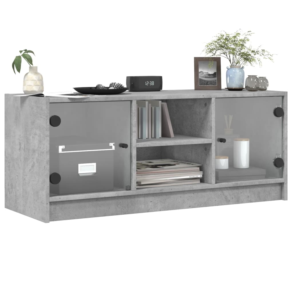 vidaXL TV Cabinet with Glass Doors Concrete Grey 102x37x42 cm