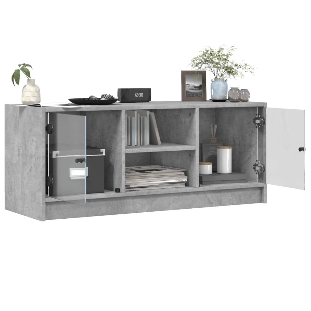 vidaXL TV Cabinet with Glass Doors Concrete Grey 102x37x42 cm