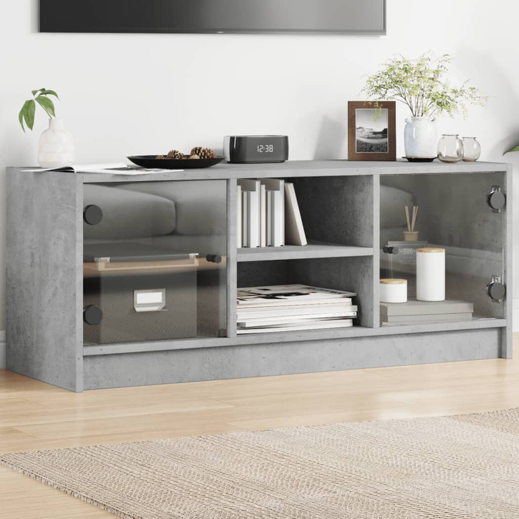 vidaXL TV Cabinet with Glass Doors Concrete Grey 102x37x42 cm