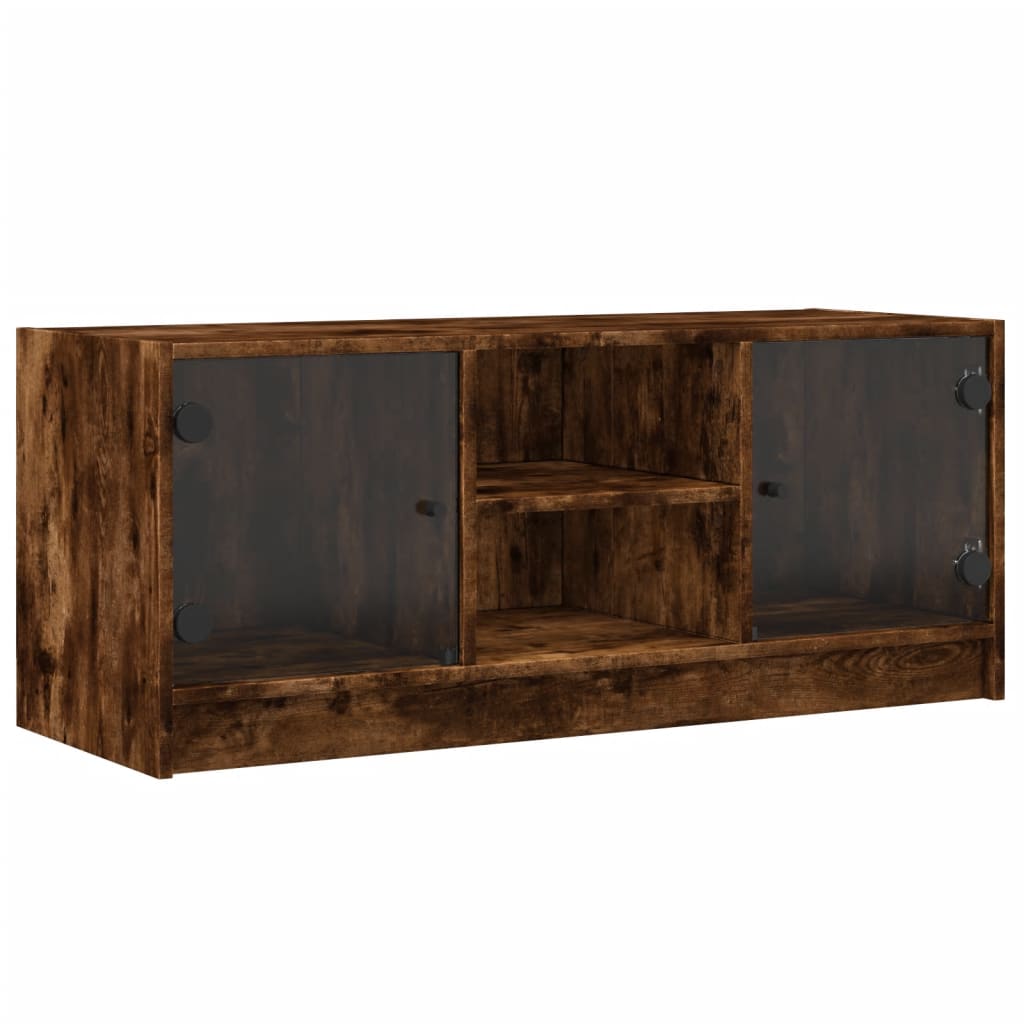 vidaXL TV Cabinet with Glass Doors Smoked Oak 102x37x42 cm